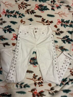 True Religion White Lace-Up Skinny Jeans